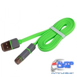 Кабель PULSO USB - Micro USB/Apple 1m green (плоский) (CP-002GN)
